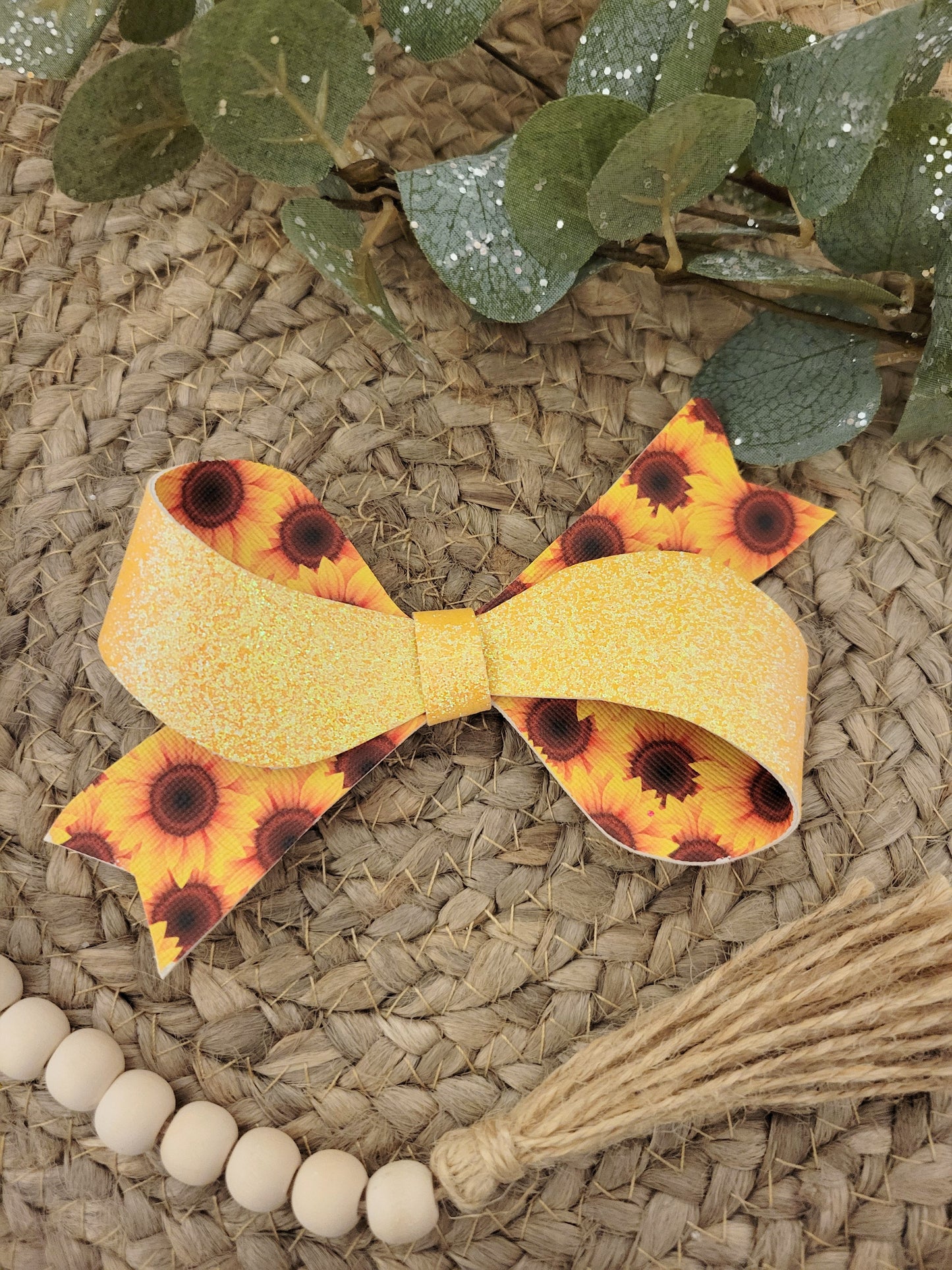 Glitter/Sunflower Faux Leather Hairbow