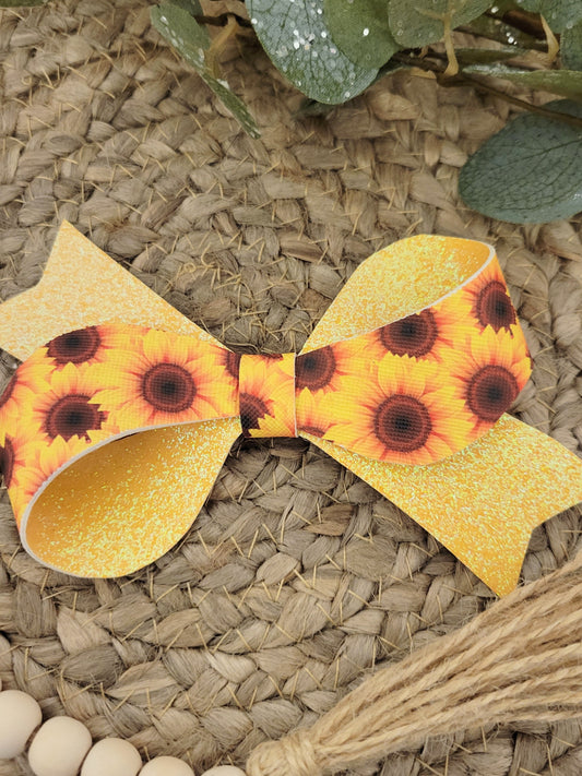 Sunflower/Glitter Faux Leather hairbow